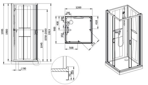 Sanplast kpl-KCKN/Basic-M-SHP 120x90 hátfalas komplett zuhanykabin
