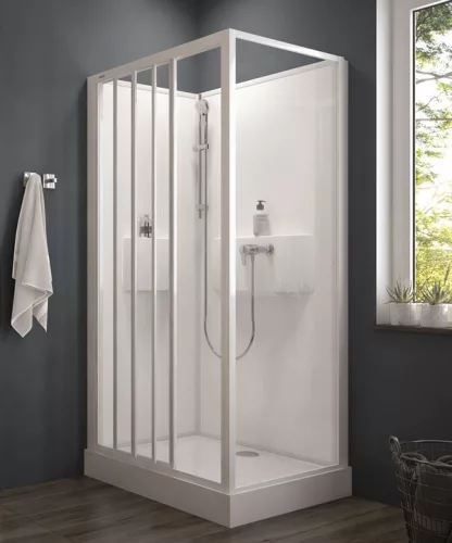 Sanplast kpl-KCDTr/Basic-M-SHP 100x80 hátfalas komplett zuhanykabin előlapos zuhanytálcával