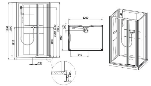 Sanplast kpl-KCDTr/Basic-M-SHP 120x90 hátfalas komplett zuhanykabin
