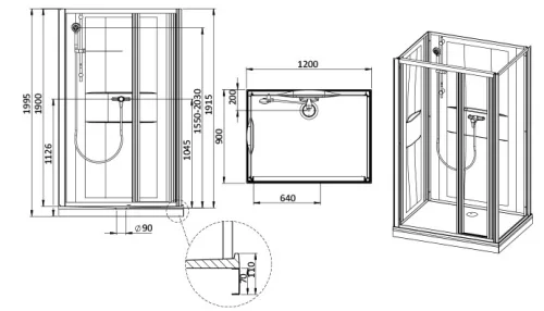 Sanplast kpl-KCDTr/Basic-M-SHP 120x90 hátfalas komplett zuhanykabin
