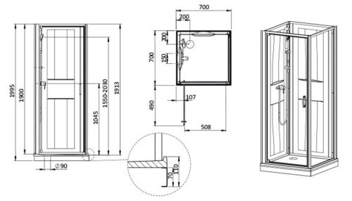 Sanplast kpl-KCDJ/Basic-M-SHP 70x70 hátfalas komplett zuhanykabin