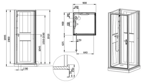 Sanplast kpl-KCDJ/Basic-M-SHP 90x90 hátfalas komplett zuhanykabin