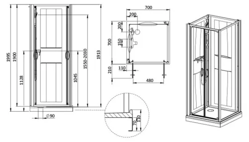 Sanplast kpl-KCDD/Basic-M-SHP 70x70 hátfalas komplett zuhanykabin