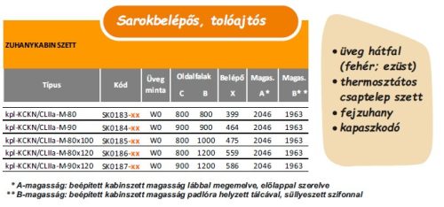 Sanplast kpl-KCKN/CLII-M 120x80 hátfalas komplett zuhanykabin