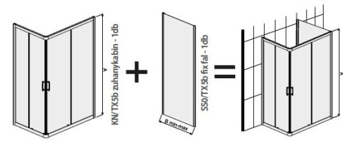 KN/TX5b 100x80 szögletes tolóajtós zuhanykabin rajz