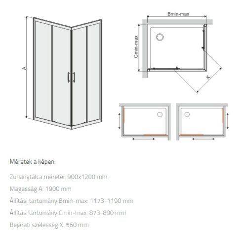 Sanplast KN/TX5b 120x90 szögletes zuhanykabin