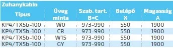 KP4/TX5b 100x100 íves zuhanykabin méretek