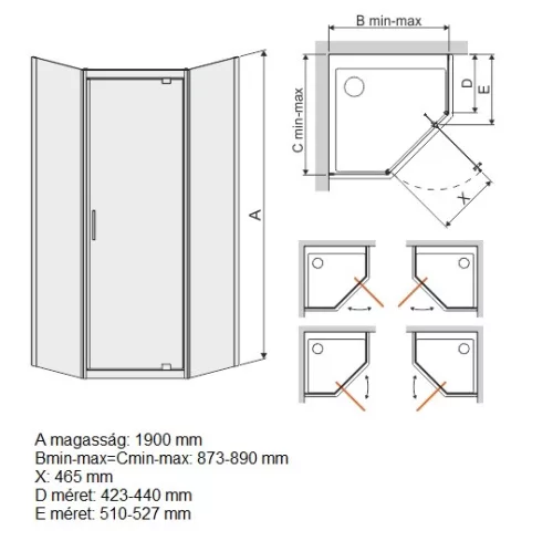 Sanplast PKDJA/TX5b 90x90 ötszögletű zuhanykabin