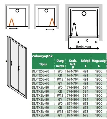 Sanplast DL/TX5b 70 cm csuklóajtós zuhanyajtó