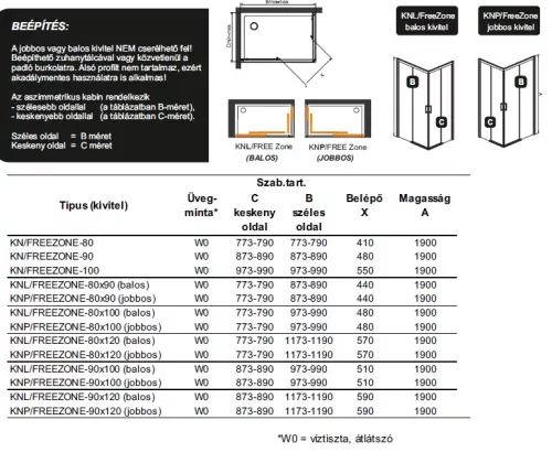 Sanplast KN/FreeZone Black 100x80 szögletes zuhanykabin