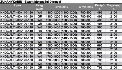 KND2/ALTIIa-80x150-160 szögletes zuhanykabin méretek