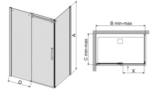 KND2/ALTIIa-90x160-170 szögletes zuhanykabin méretei