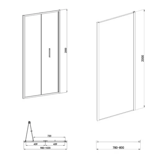 Sanotechnik Sanoslim 100x80 cm csuklóajtós zuhanykabin