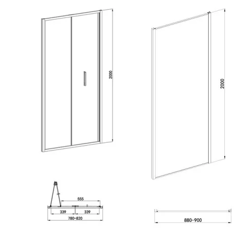 Sanotechnik Sanoslim Black 80x90 cm csuklóajtós zuhanykabin