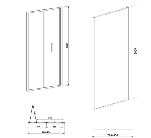 Sanotechnik Sanoslim Black 90x80 cm csuklóajtós zuhanykabin