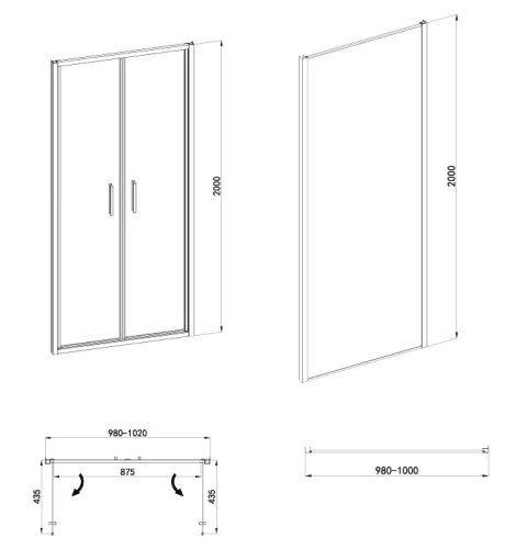Sanotechnik Sanoslim Black 100x100x100 falsíkra szerelhető nyílóajtós zuhanykabin