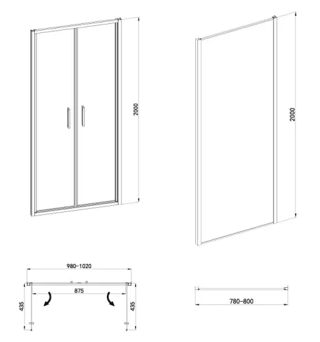 Sanotechnik Sanoslim Black 100x80x80 falsíkra szerelhető nyílóajtós zuhanykabin