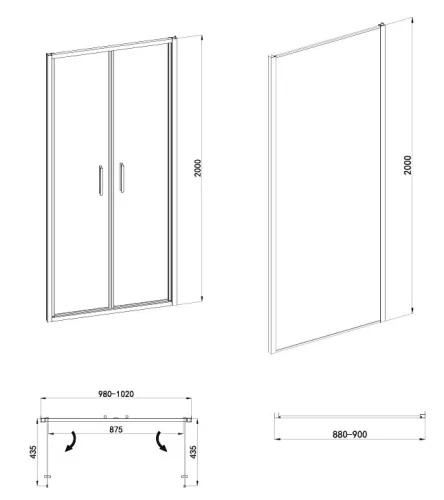 Sanotechnik Sanoslim Black 100x90x90 falsíkra szerelhető nyílóajtós zuhanykabin