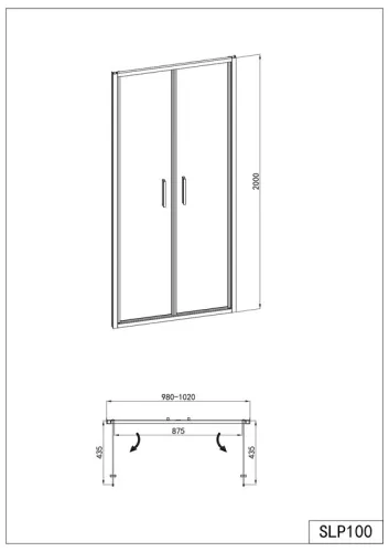 Sanotechnik Sanoslim 100 cm kétszárnyú zuhanyajtó