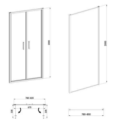 Sanotechnik Sanoslim Black 80x80x80 falsíkra szerelhető nyílóajtós zuhanykabin