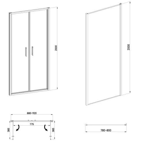 Sanotechnik Sanoslim Black 90x80x80 falsíkra szerelhető nyílóajtós zuhanykabin
