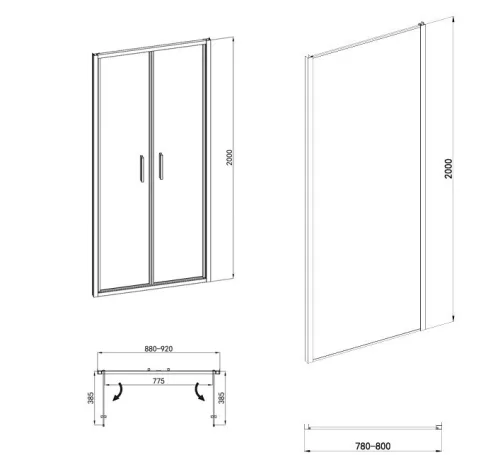 Sanotechnik Sanoslim Black 90x80 cm nyílóajtós zuhanykabin