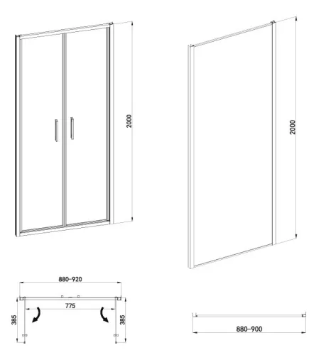 Sanotechnik Sanoslim Black 90x90x90 falsíkra szerelhető nyílóajtós zuhanykabin