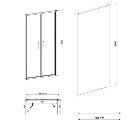 Sanotechnik Sanoslim Black 90x90 cm nyílóajtós zuhanykabin