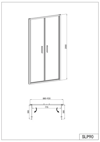 Sanotechnik Sanoslim Black 90 cm kétszárnyú zuhanyajtó