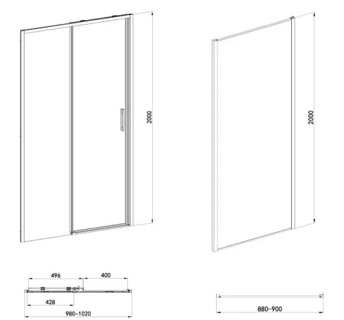 Sanotechnik Sanoslim Black 100x90 cm tolóajtós zuhanykabin