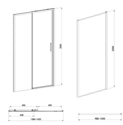 Sanotechnik Sanoslim Black 140x100 cm tolóajtós zuhanykabin