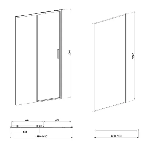 Sanotechnik Sanoslim Black 140x90x90 falsíkra szerelhető tolóajtós zuhanykabin