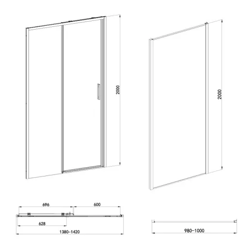 Sanotechnik Sanoslim 140x100x100 falsíkra szerelhető tolóajtós zuhanykabin