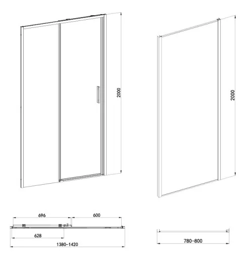 Sanotechnik Sanoslim 140x80 cm tolóajtós zuhanykabin
