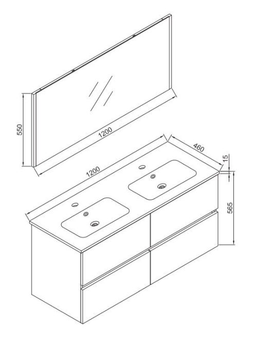 Elois White 120 cm fürdőszobabútor méretrajz
