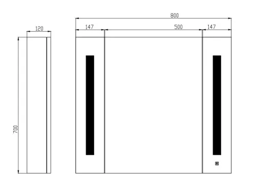 Canaria 80 cm tükrösszekrény LED világítással méretrajz