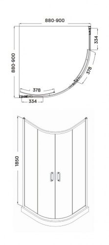 Caprera 90x90 íves zuhanykabin méretrajz