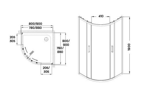 Aquarius 90x90 íves zuhanykabin méretei