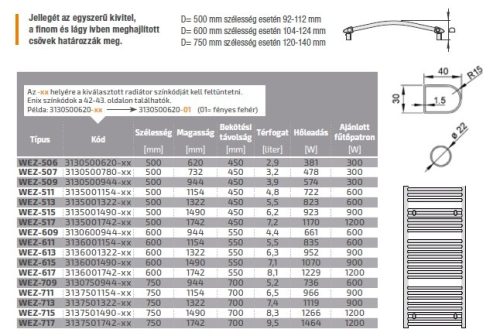 Wezyr 500x944 íves fürdőszobai csőradiátor