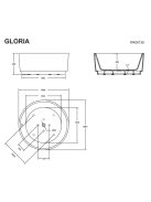 Gloria 138x138 cm egyedi akrilkád méretrajz