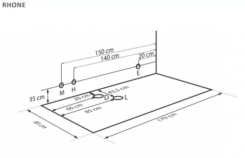 Rhone 170x85 E-Drive masszázskád méretrajz