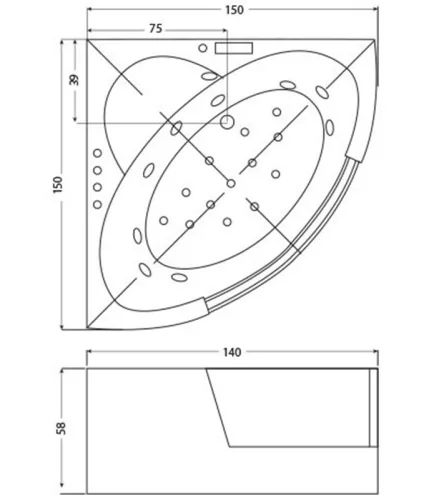 Tivoli 150x150 E-Drive hidromasszázs kád rajz
