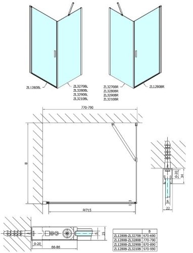 Polysan Zoom Line Black 80x80 cm nyílóajtós zuhanykabin