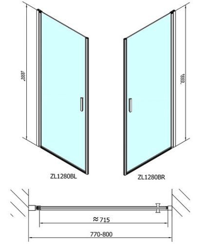 Zoom Line Black 80 cm nyílóajtós zuhanyajtó méretei