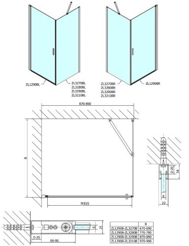 Polysan Zoom Line Black 90x80 cm nyílóajtós zuhanykabin