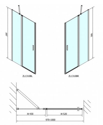 Zoom Line Black 100 cm nyílóajtós zuhanyajtó méretei