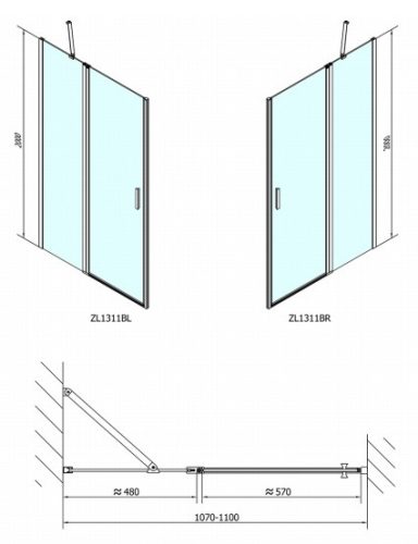 Zoom Line Black 110 cm nyílóajtós zuhanyajtó méretei