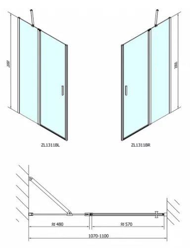 Zoom Line Black 110 cm nyílóajtós zuhanyajtó méretei