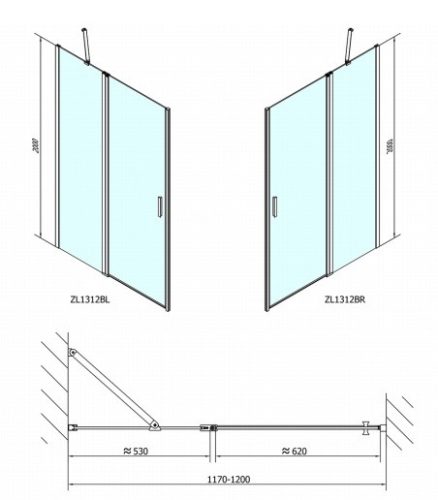 Zoom Line Black 120 cm nyílóajtós zuhanyajtó méretei