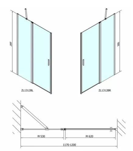 Zoom Line Black 120 cm nyílóajtós zuhanyajtó méretei